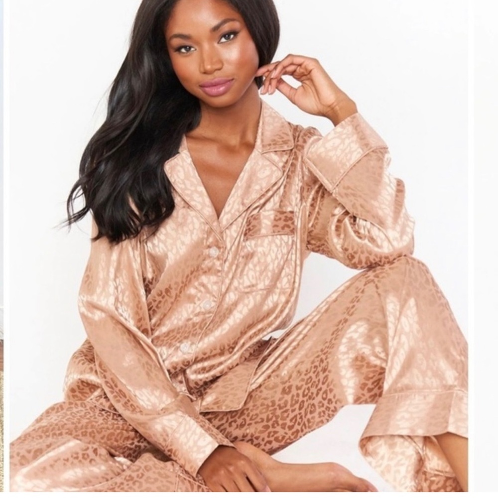 Show Me Your Mumu Rose Gold Cheetah Silky Pajama Set XS